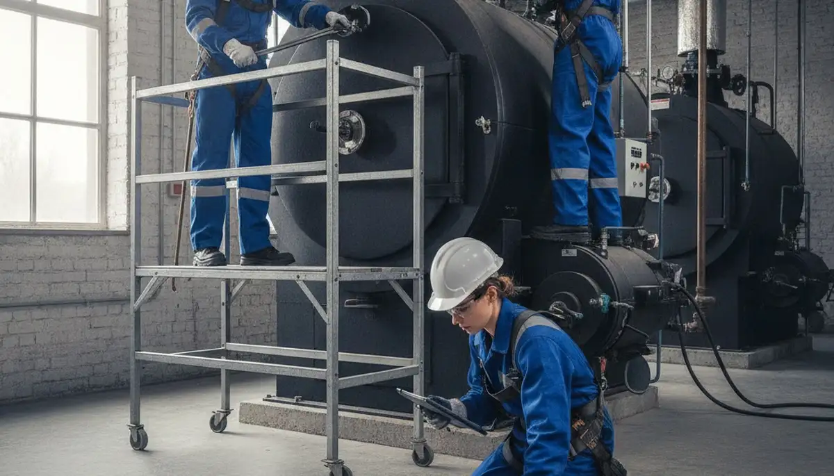 Austin, TX plumber inspecting a boiler for repair on an emergency service call