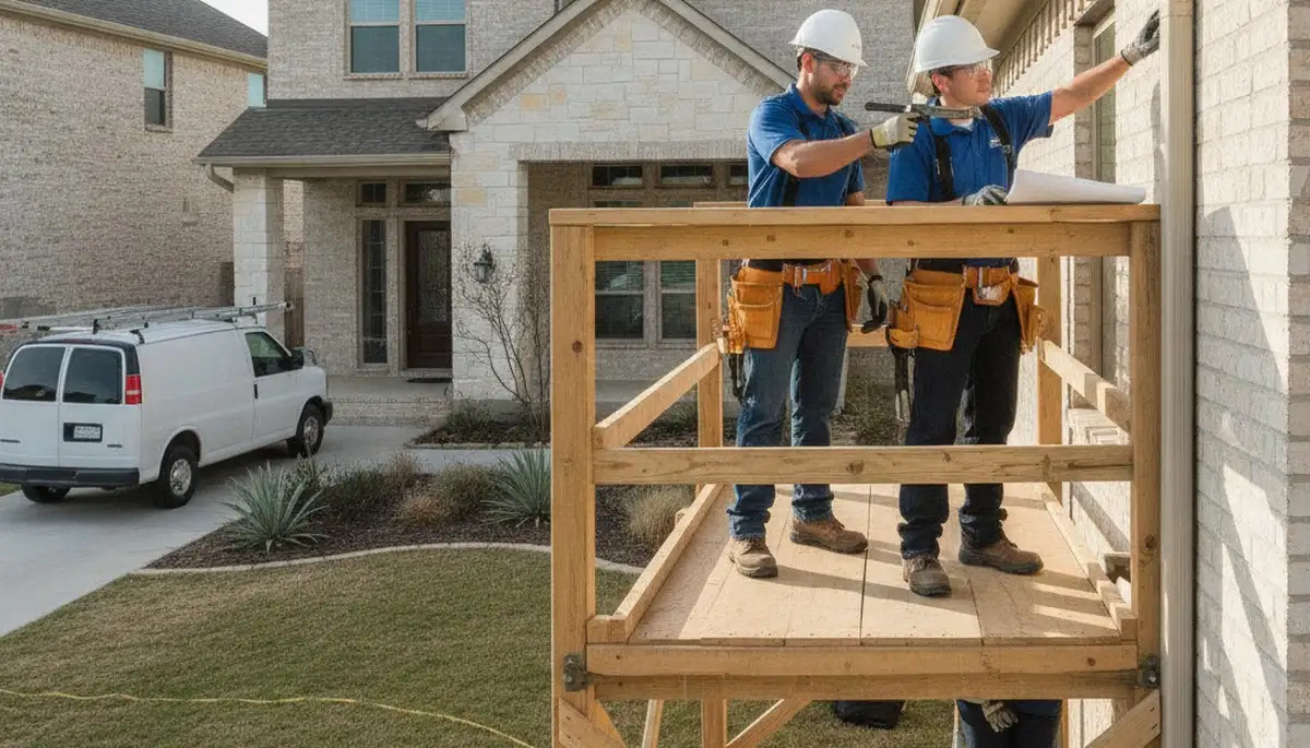 Austin, TX emergency plumbing repair service team helping a homeowner with urgent leak repairs