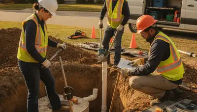 Austin, TX plumber inspecting septic system for residential repair service