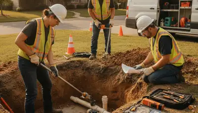 Austin, TX plumber inspecting septic repair system for emergency home service