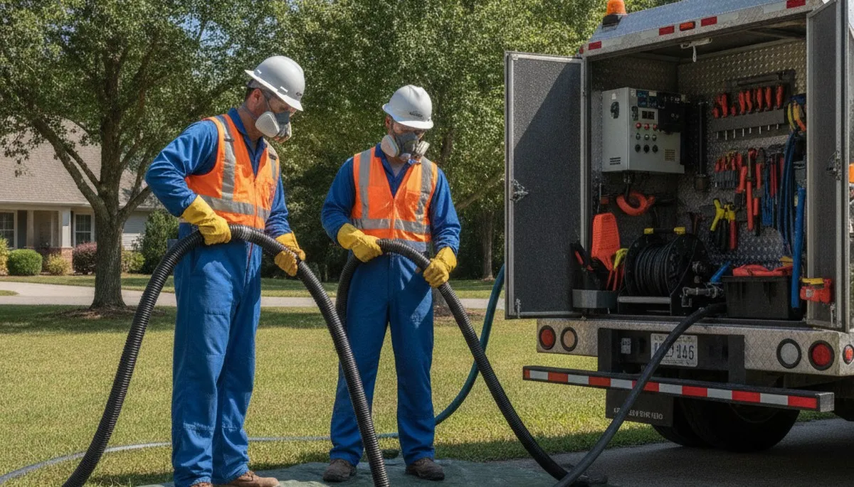 Austin, TX plumber cleaning a septic tank for residential plumbing service