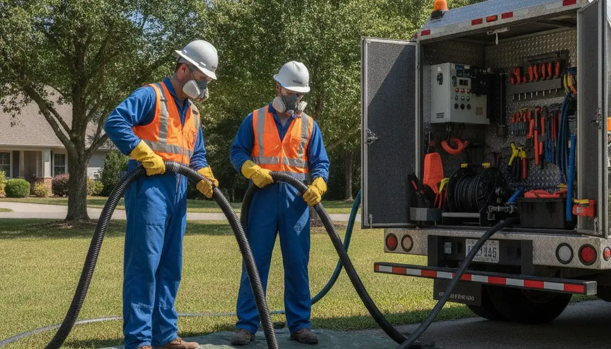 Austin, TX plumber cleaning a septic tank for residential plumbing service