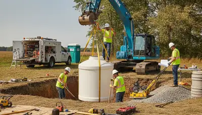 Austin, TX septic tank installation by licensed plumbers on a residential job site