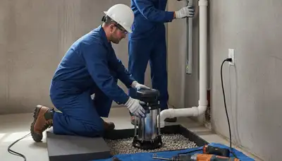 Austin, TX plumber installing a sump pump to protect a home from heavy rain water buildup