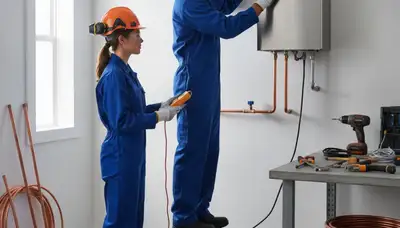 Austin, TX plumber installing a tankless water heater for efficient on-demand hot water