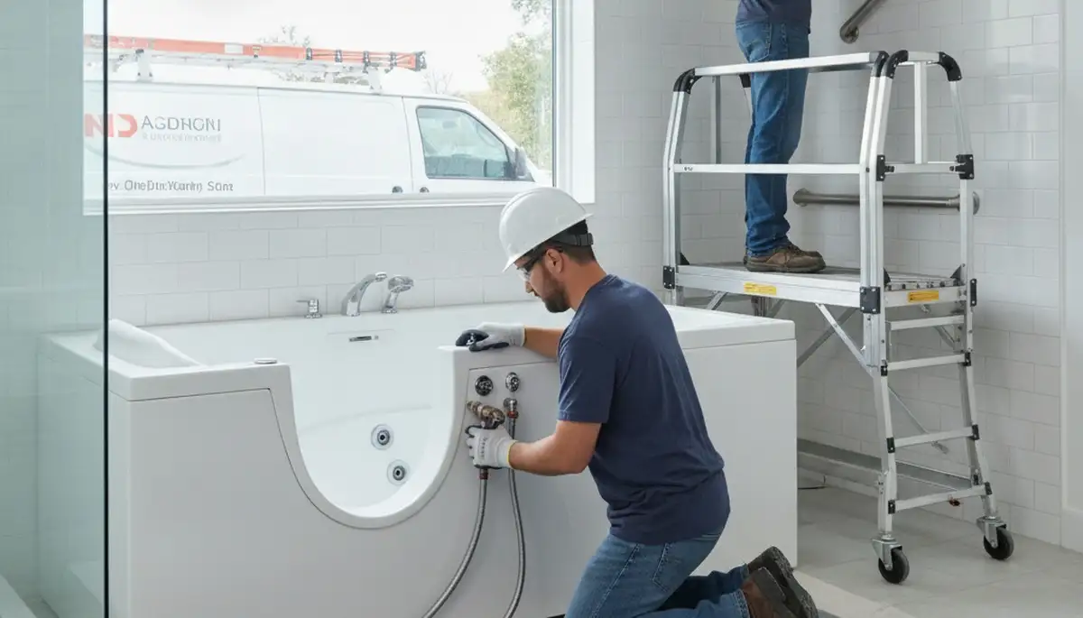 Walk-in tub installation in Austin, TX by licensed emergency plumbers for safer home bathing